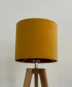 Lampshade Mustard Yellow Velvet Brushed Copper Drum Light Shade - Picture 1 of 18
