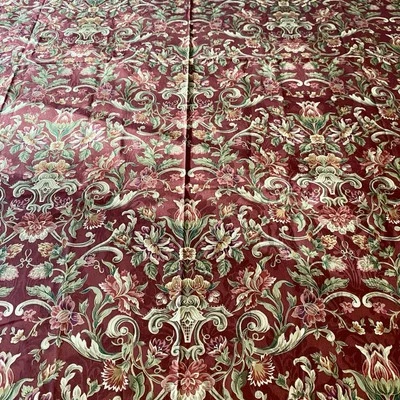 Vtg Mill Creek Cotton Fabric Red Floral Damask ZEPEL Screen print 54 x1.33 yds - Image 1 of 4