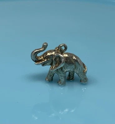 Antique Vintage Sterling Silver Large Solid Elephant Trunk Up Luck English Charm - Image 1 of 4