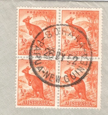 AUSTRALIA USED PAPUA NEW GUINEA Cover *SOHANA* Roo Block{4} 1952 XC335 — 第 1/4 张图片