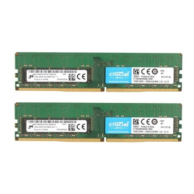 New Crucial 32GB (2X16GB) 2666MHz DDR4 2RX8 ECC UDIMM Memory Ram CT16G4WFD8266 - Image 1 of 4