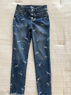 Pantalones de mezclilla para niñas talla 7 JUMPING BEANS estrellas unicornio piernas deshilachadas lavado medio Foto 1 de 4