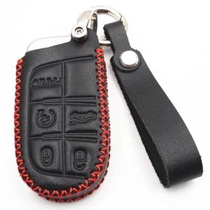 Black Leather for Dodge Jeep Grand Cherokee Chrysler 300 5 Buttons Key Fob Cover - Picture 1 of 4