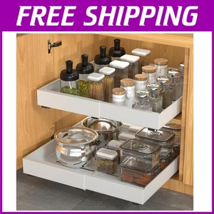 Convenient 2-Pack Pull Out Cabinet Drawers - Heavy-Duty Steel, Easy Clean Finish - Picture 1 of 9