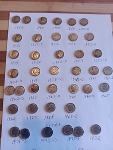 Roosevelt 90 percent silver dimes 1946 -1972 partial collection 39 coins. - Picture 1 of 2