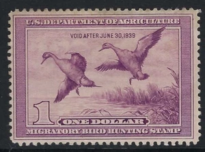 B&D: 1938 U.S. Scott RW5 fifth Hunting Permit Stamp mint hinged part OG - Picture 1 of 2