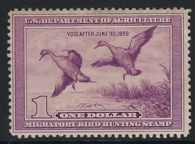 B&D: 1938 U.S. Scott RW5 fifth Hunting Permit Stamp mint hinged part OG - Image 1 of 2