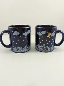 Pair of Waechtersbach Mugs Cups Winter Dreams Starry Night Germany Blue Gold - Picture 1 of 13