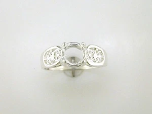 Round Filigree Solitaire Ring Setting Sterling Silver - Picture 1 of 4