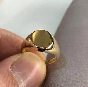 Anello con sigillo originale oro giallo 9 carati da uomo rotondi lati semplici taglie H-Q - Scatola regalo - Foto 1 di 8