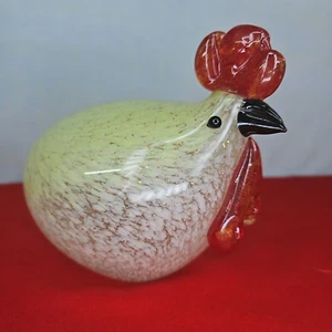 Estatuilla de gallo soplado a mano de pollo vidrio artístico de gallina moteado - Imagen 1 de 14