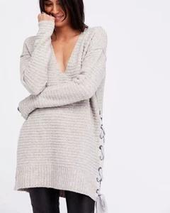Free People Heart It Laces maglione oversize donna taglia S grigio maglia pullover - Foto 1 di 12