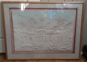 FIGI Grafik Southwestern Cast Paper gerahmt Art Decor, "Pueblo", signiert von Wess - Bild 1 von 3