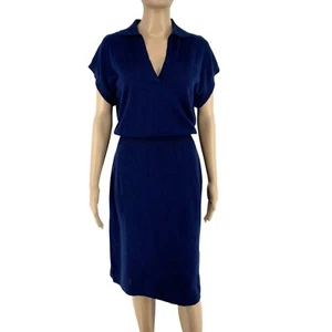 GANT Women Navy Blue V Neck Short Sleeves Linen Cotton Silk Dress Size XS - Picture 1 of 8