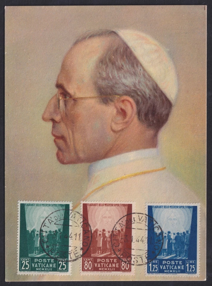 VATICAN CITY . 1944 Pope Pius XII  Maximum Card w/77-79 - Image 1 of 1