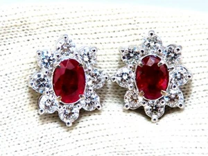 GIA Certified 3.77ct Natural Heat Ruby Diamond Cluster Earrings 14kt Unheated - Picture 1 of 7
