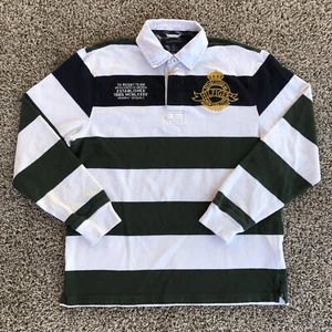 Tommy Hilfiger Rugby Camicia Uomo Taglia S Verde Navy Righe Manica Lunga Crest - Foto 1 di 10