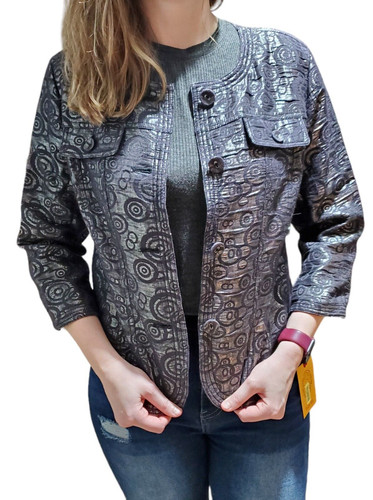 VETEMENTS Blazer donna Ruby Road taglia 12 nero argento metallizzato manica lunga nuovo