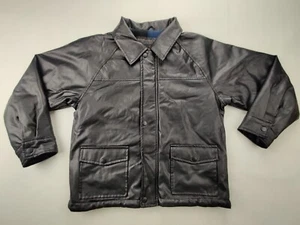 KC Tech Collection Youth M (10-12) Black Synthetic Leather Jacket Fleece Lined  - Picture 1 of 10