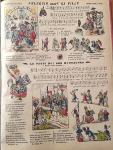 Image D'Épinal Fin XIXème.Chansons :Arlequin Marie sa fille,Le petit roi des Mon - Imagen 1 de 1