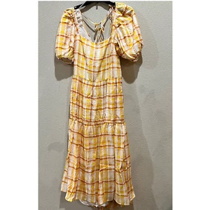 Abito donna Astr The Label taglia large LLana arancione giallo a quadri maxi - Foto 1 di 4