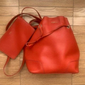 FURLA Stacey Orange 2way Leather Crossbody Bag Drawstring With Pouch - Picture 1 of 7