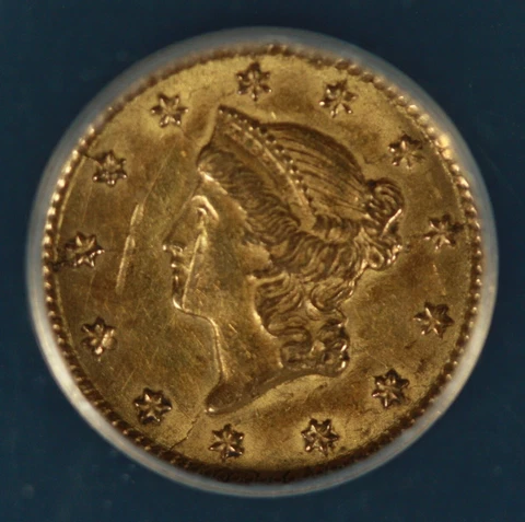 1854 Type 1 Gold Dollar. ANACS Almost Unc. Details. AU50 Cover