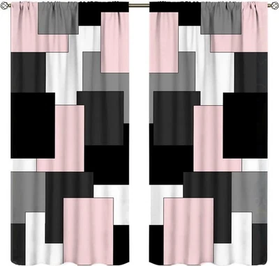 Cortinas Rosa y Negro Gris Blanco Geométrico Plata Oscuro Abstracto Cuadrado Arte... Foto 1 de 4