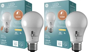GE LED+ Timer A19 LED Light Bulb 8W Soft White 2700K 800 Lumens E26 (2-Pack) - Picture 1 of 11