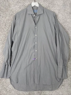 Hilditch & Key French Cuffs Shirt Mens 16.0 Gray/White Striped Long Sleeve - Image 1 of 4