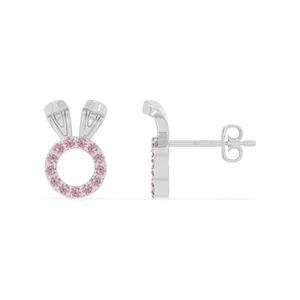 Orecchini giornalieri da donna in argento sterling 925 tondo 0,3 ctw rosa zirconi stile coniglietto - Foto 1 di 3