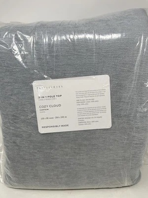 全新 Pottery Barn Cozy Cloud 双宽遮光窗帘 100 英寸 x 96 英寸 ~ Chambray ~ — 第 1/2 张图片