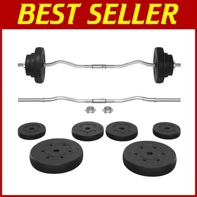 Barra e pesos olímpicos pretos - 66 lb, em forma de W - Imagem 1 de 4