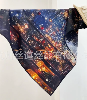 70%Cashmere 30% Silk Square Bandann 26'' Shawl starlight Print Scarf Neckerchief - Image 1 of 4