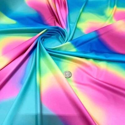 Tela de spandex azul y púrpura estampado tie dye 4 vías elástico por yarda para trajes de baño Foto 1 de 4