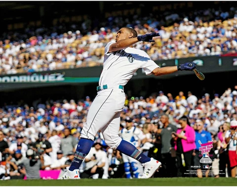 Julio Rodriguez Seattle Mariners Unsigned Follows Through at Bat in Cover