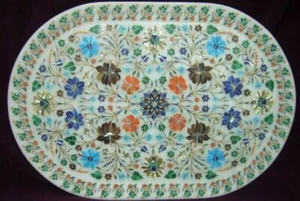 12" X 9" Marble tray Pietra Dura Inlay semi precious stones home decorative - Picture 1 of 3