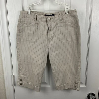 Bermuda jeans feminina BandolinoBlu Capri cropped listrada creme comprimento do joelho 10 - Imagem 1 de 4