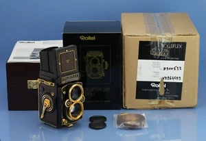 ROLLEI ROLLEIFLEX AURUM 24K GOLD 2.8F 80MM XENOTAR +CAPS +BOX +CASE +PAPERS NOS - Picture 1 of 8