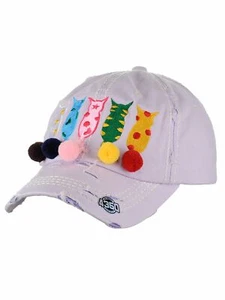 Gorra de béisbol para mujer Ceci® 'Pom Tail Cat' envejecida sombrero bordado vintage - Imagen 1 de 20