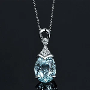 Women 925 Silver Aquamarine Gemstone Pendant Necklace Valentine's Day Gift US - Picture 1 of 12