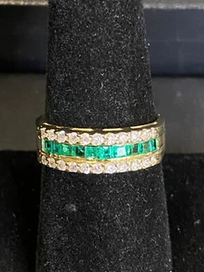 Stunning 14k White Gold 1cttw. Diamond & Tsavorite Cocktail Ring, Size 8 - Picture 1 of 7