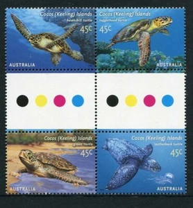 MINT 2002 COCOS ISLAND SEA TURTLES STAMP GUTTER BLOCK OF 4 - Picture 1 of 1
