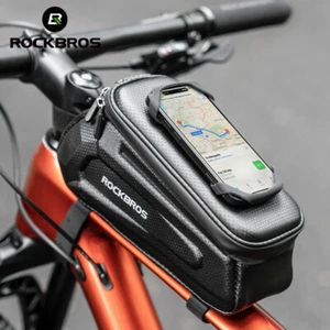 ROCKBROS Waterproof Bike Phone Bag w/TPU Touch-Screen, Hard Case Top Tube Bag - Picture 1 of 11
