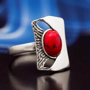 Koralle Silber 925 Ring Sterlingsilber Damen Schmuck verschiedene Größen R0429 - Bild 1 von 5