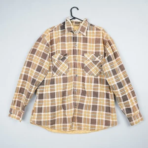 Vintage Flannel Shirt Mens Large Yellow Plaid Overshirt Quilted Oversized B59 - Picture 1 of 14