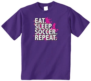 Threadrock Kids Eat Sleep Soccer Repeat Youth T-shirt Kick Goal Sports - Picture 1 of 8
