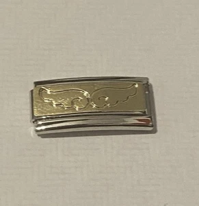 New Engraved Wings Double Italian Charm Fits 9mm Classic Nomination Bracelet  - Picture 1 of 2