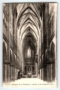 Postal litográfica francesa interior catedral Metz vintage de Levy Fils - Imagen 1 de 2