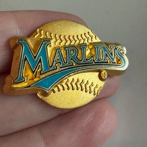 Vintage Florida Marlins Gold Baseball Script Logo Enamel Lapel Pin Miami - Picture 1 of 4